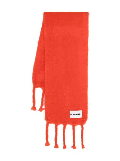 Jil Sander Fringed Mohair Scarf In Orange