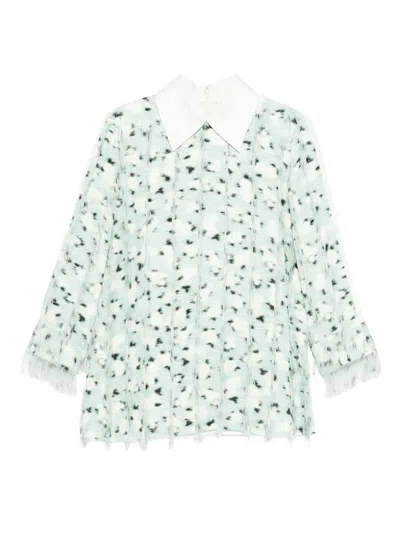 Jil Sander Fringed Printed Top In Green