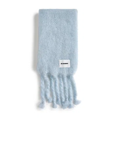 JIL SANDER JIL SANDER LOGO PATCH FRINGED SCARF