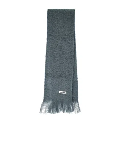 Jil Sander Grey Fuzzy Texture Fringed Scarf In Gray