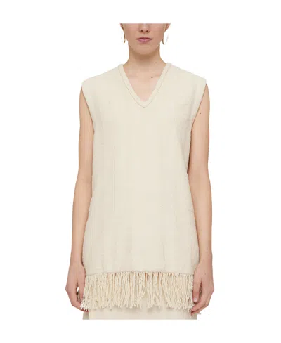 Jil Sander Fringed V-neck Vest Top In Beige