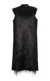 Jil Sander Fringed Wool-blend Midi Dress In Black