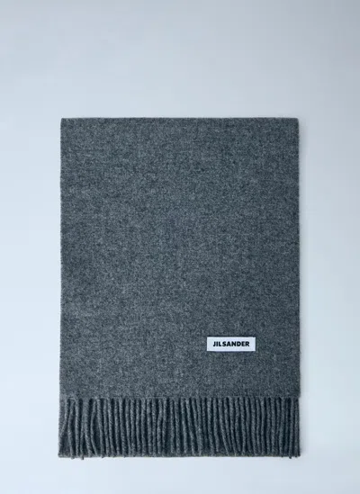 Jil Sander Fringed Wool Scarf In Gray