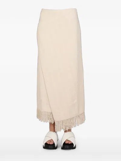 Jil Sander Fringed Wrap Skirt In Neutral