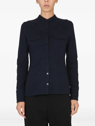 Jil Sander Tailored Long-sleeved Shirt With Mandarin Collar In Black
