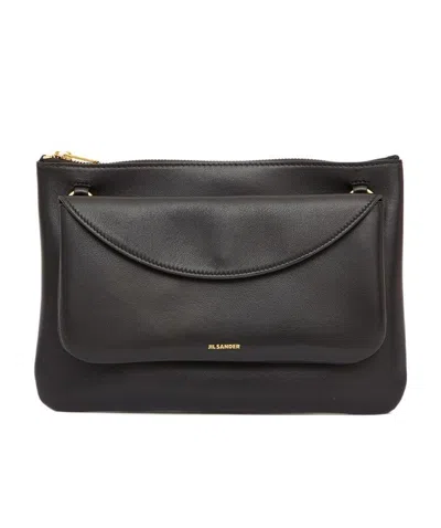 Jil Sander Front Pouch Leather Cross-body Bag In Black
