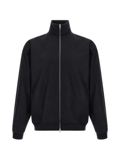 Jil Sander Wool Knit Jacket High Collar Design In Blue