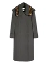 Jil Sander Fur Collar Double-breasted Coat In Gray