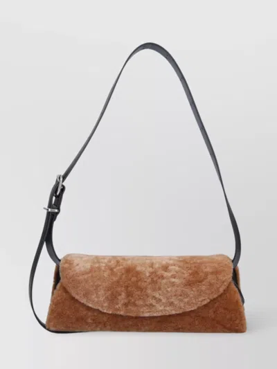 Jil Sander Fur Strap Buckle Shoulder Bag In Brown