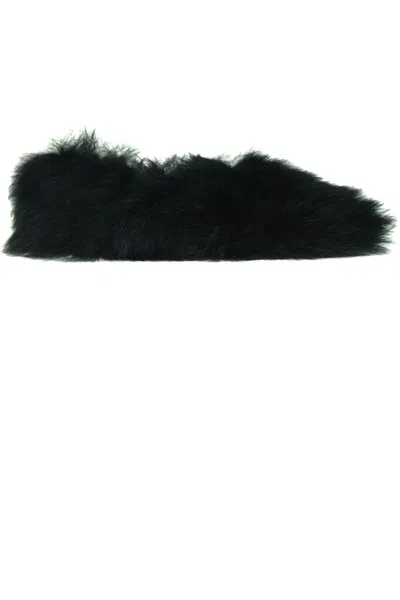 Jil Sander Fuzzy Fur Slippers In Black