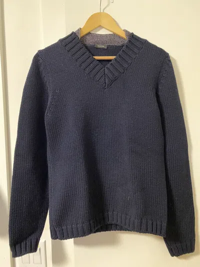 Pre-owned Jil Sander Fw08 V-neck Sweater With Metallic Knit Collar In Blue