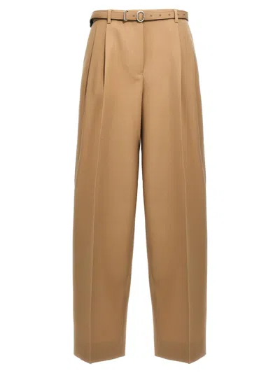 Jil Sander Gabardine Belt Pants In Brown