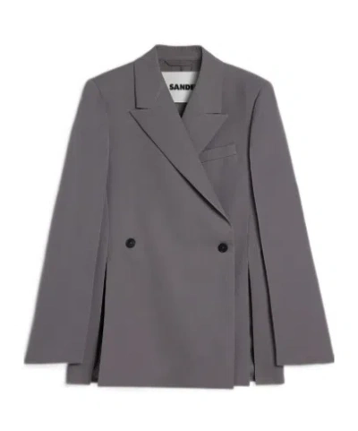 Jil Sander Gabardine Double Breasted Blazer In Gray