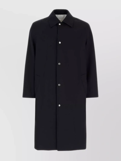 Jil Sander Gabardine Overcoat With 3/4 Sleeves And Side Pockets In Black