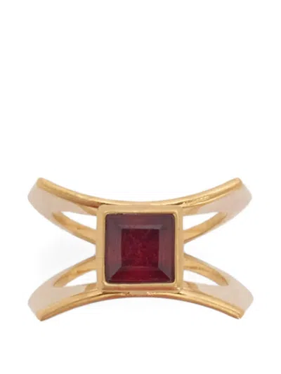 Jil Sander Garnet-embellished Engraved Ring In Gold