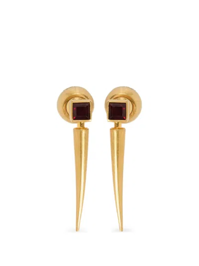 Jil Sander Garnet-embellished Pointed Earrings In Gold