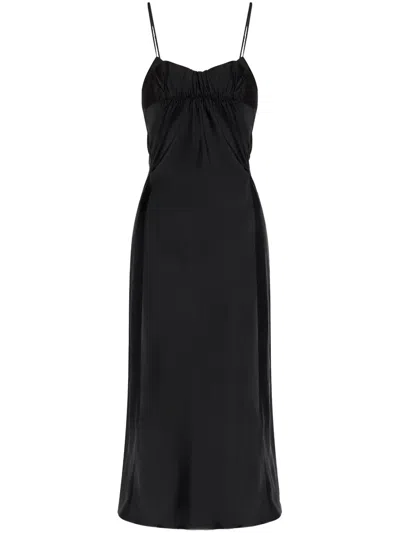 Jil Sander Gathered-bustier Midi Dress In Nero
