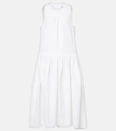 Jil Sander Gathered Cotton Midi Dress In White