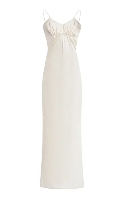 Jil Sander Gathered Cupro-blend Midi Dress In Ivory