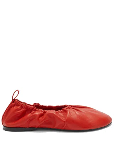 Jil Sander Gathered-detail Leather Ballerina Shoes In 626 Poppy