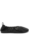 Jil Sander Gathered-detail Leather Ballerina Shoes In Black