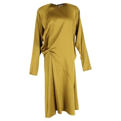 Pre-owned Jil Sander Gathered Midi Dress In Green Silk