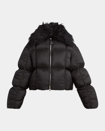 Jil Sander Gathered Quilted Jacket With Detachable Faux-fur Collar In Black