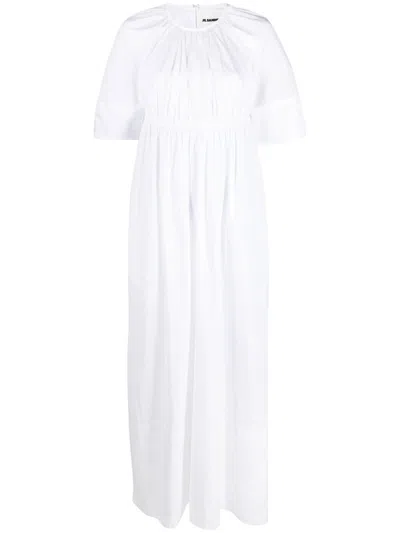 Jil Sander Gathered-detail Short-sleeve Maxi Dress In White