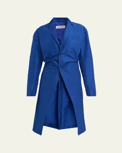 Jil Sander Gathered Single-breasted Coat In Blue