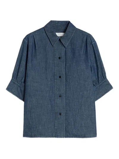 Jil Sander Denim Shirt Collared Dropped Shoulder Rounded Sleeves In Blue