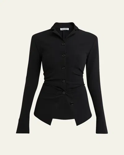Jil Sander Gathered Slim-fit Button-down Shirt In Black