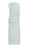 Jil Sander Gathered Taffeta Midi Dress In Blue