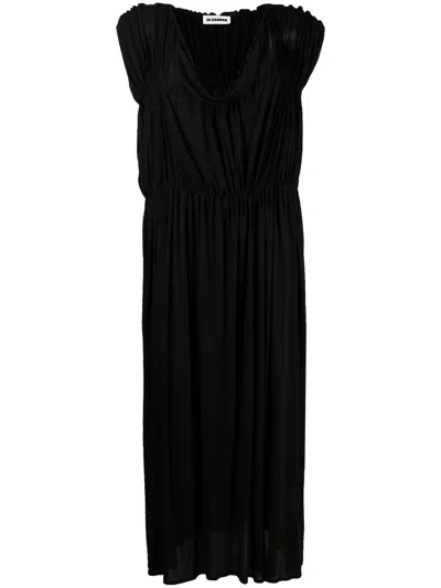Jil Sander Gathered Tiered Long Dress In Black