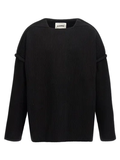 Jil Sander Geometric Neckline Sweater In Black