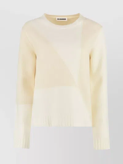 Jil Sander Geometric Pattern Crew-neck Wool Sweater In Green