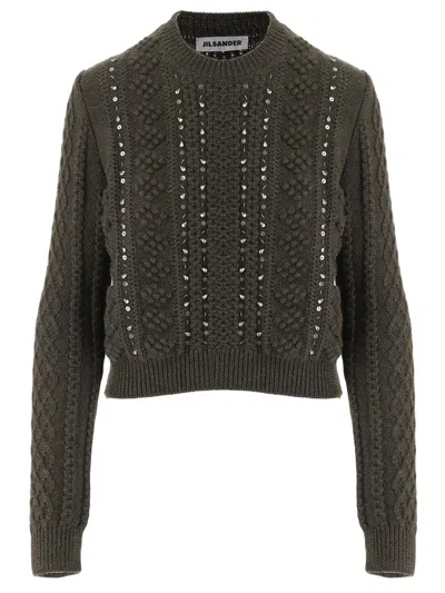 JIL SANDER GEOMETRIC PATTERN SEQUIN EMBELLISHED WOOL SWEATER
