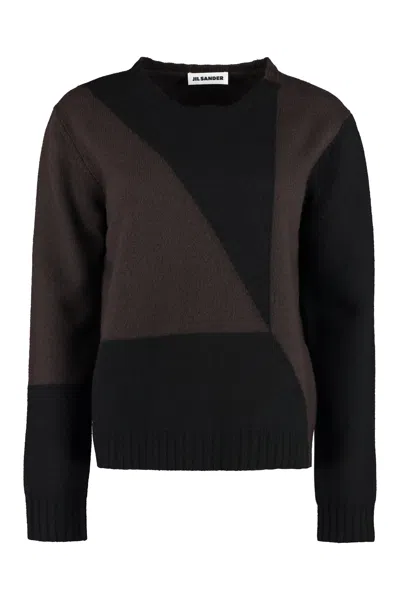 Jil Sander Geometric Wool Crew-neck Sweater In Gold