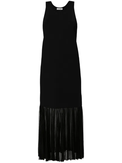 Jil Sander Plissé-detailed Knitted Maxi Dress In Black