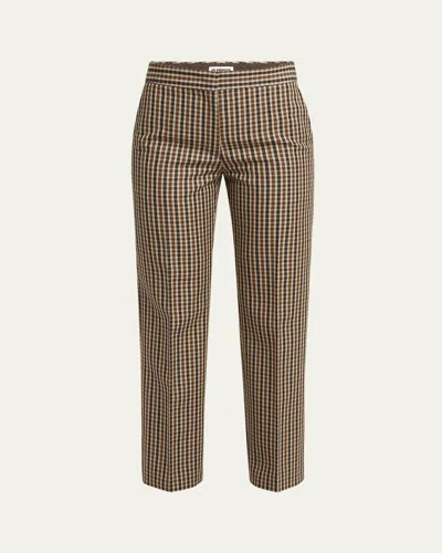Jil Sander Gingham Cropped Wool Tailored Pants In Brown