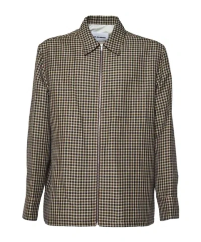 JIL SANDER GINGHAM-PATTERN ZIP-UP SHIRT