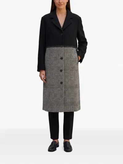 Pre-owned Jil Sander Glen-check Single-breasted Coat In Black