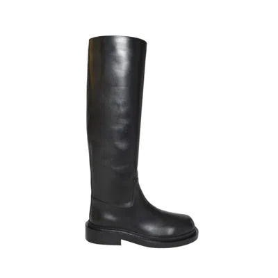 Jil Sander Glossy High Boot With Chunky Sole And Minimalist Design In Black
