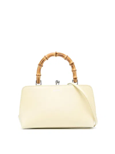 Jil Sander Goji Bamboo Mini Leather Tote Bag In White