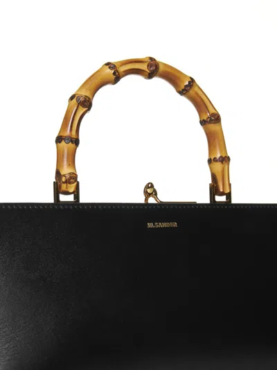 Jil Sander Goji Bamboo Small Leather Handbag In Black