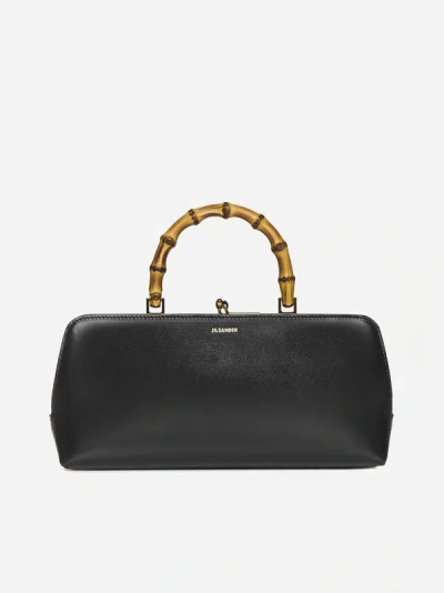 Jil Sander Goji Leather And Bamboo Clutch Small Bag In Black