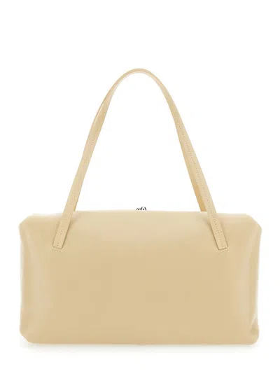 JIL SANDER 'GOJI PILLOW' BEIGE SHOULDER BAG WITH CLASP CLOSURE AND LOGO LETTERING ON THE FRONT IN LEATHER WOMAN