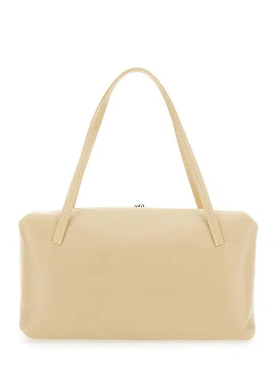 Jil Sander 'goji Pillow' Beige Shoulder Bag With Clasp Closure And Logo Lettering On The Front In Leather Woman