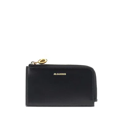 Jil Sander 'goji' Zippered Leather Cardholder In Black