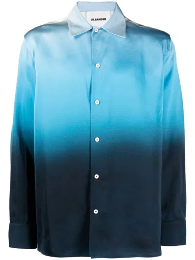 Jil Sander Gradient-dye Long-sleeved Shirt In Blue