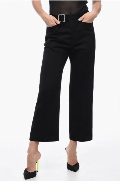 JIL SANDER GRAIN DE POUDRE WOOL FLARED PANTS WITH BELT